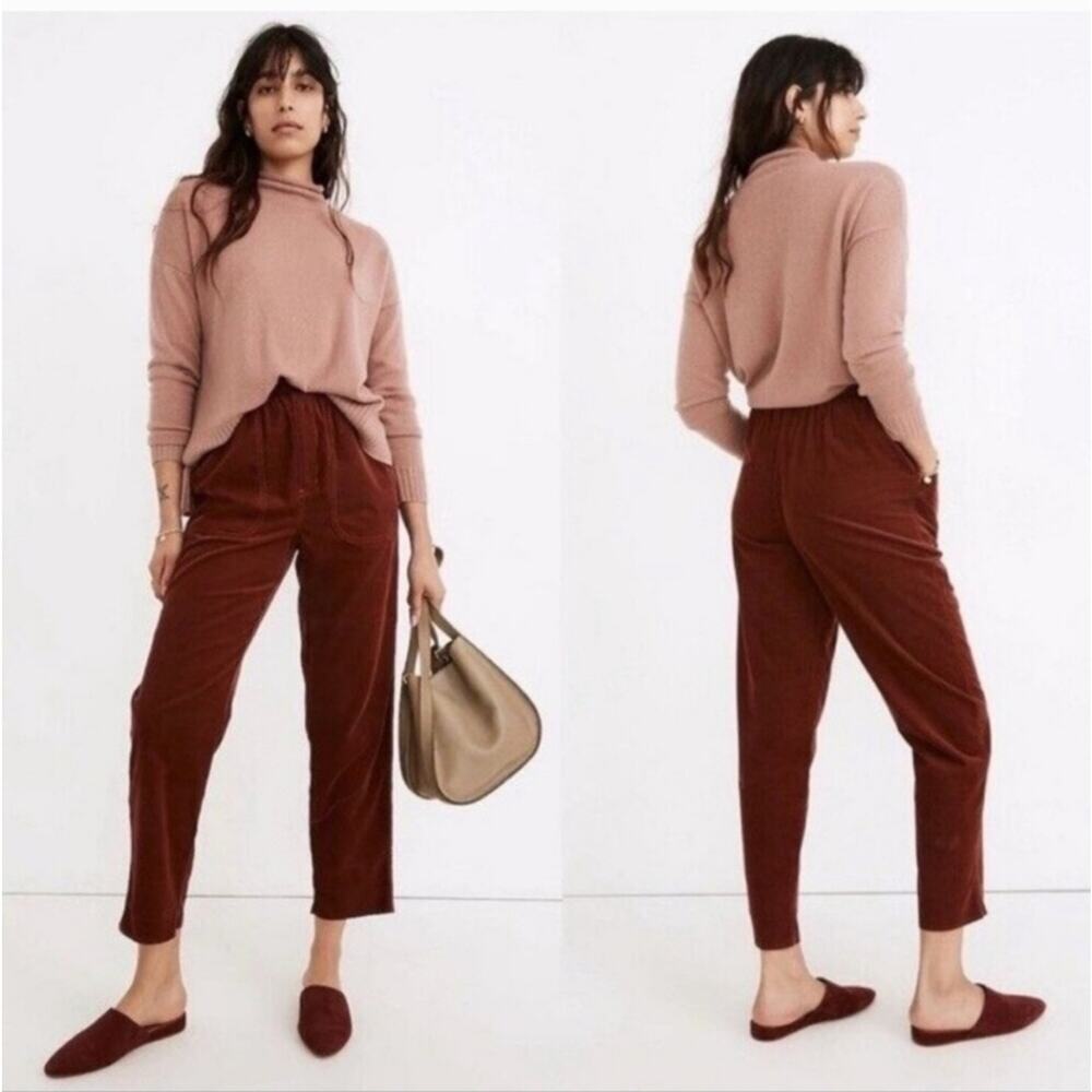 Madewell Huston Pull-On Crop Pants Corduroy Brown Tapered XS High Rise
